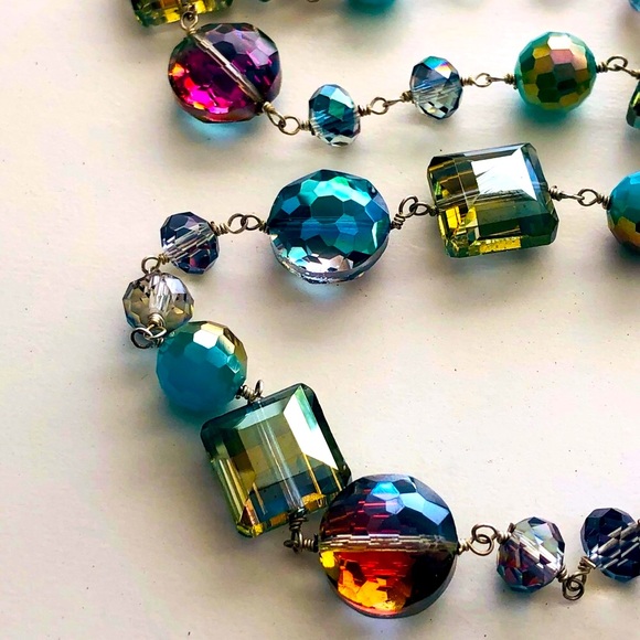 Gorgeous Vintage 925 Aurora Borealis Crystal Bead Necklace - Picture 8 of 17